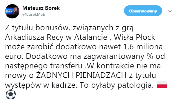 Mateusz Borek wyjaśnia szczegóły kontraktu Recy